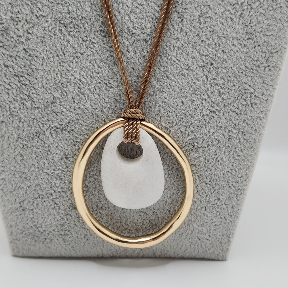 Modernist Mate Gold Tone Stone Pendant Necklace & Square Hoop Earringsβ Set - Picture 2 of 8